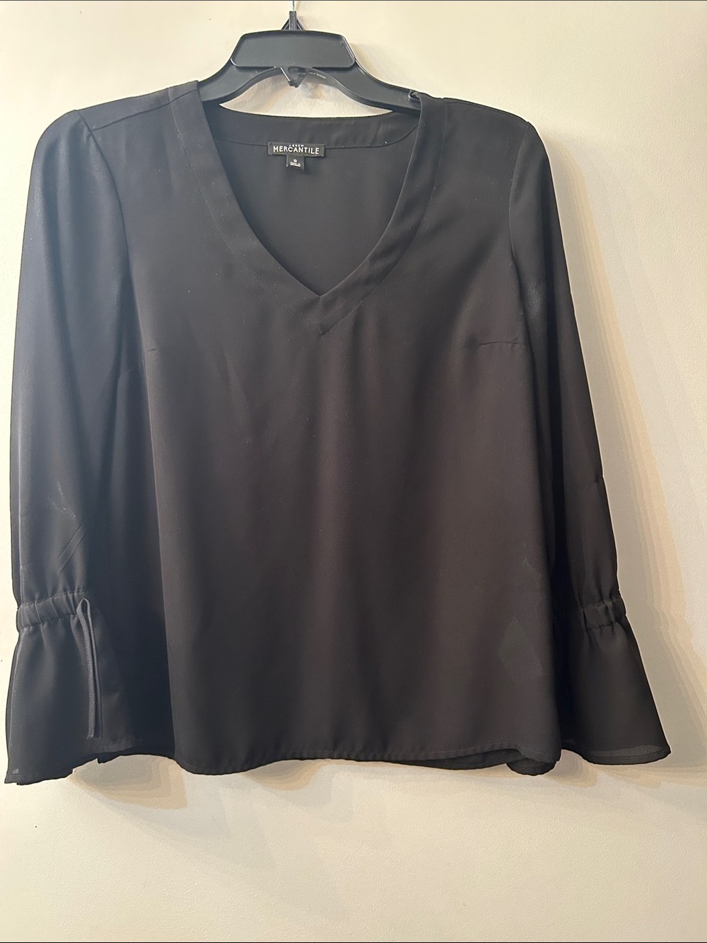 J. Crew Factory Black V-Neck Bell Sleeve Blouse